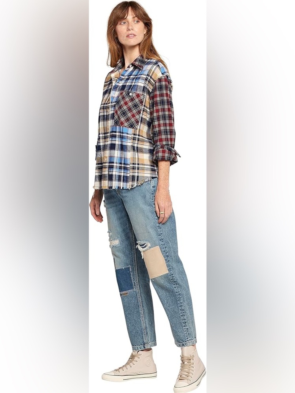 Current/Elliott Light Blue Patchwork Boyfriend Jeans